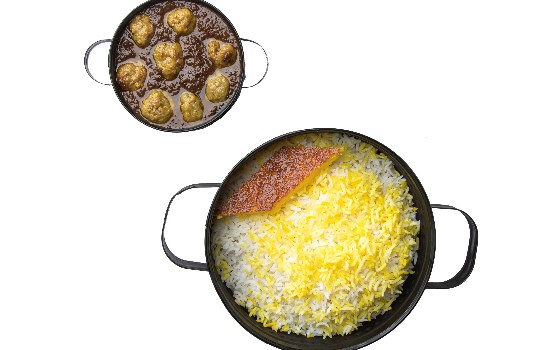 چلو خورش فسنجان با گوشت قلقلی